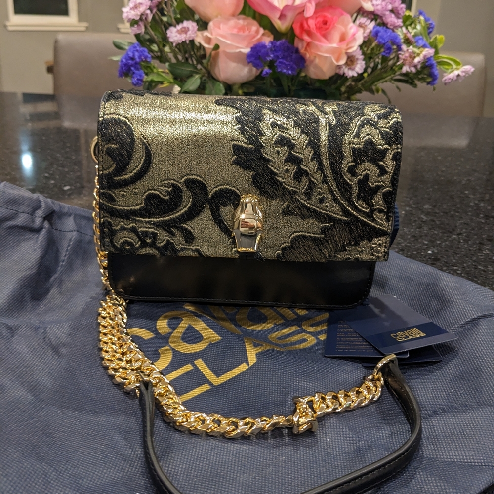 Roberto Cavalli Paisley Soft Calf Hair Shoulder / Crossbody Bag + Dust Bag Nwt - Picture 3 of 14